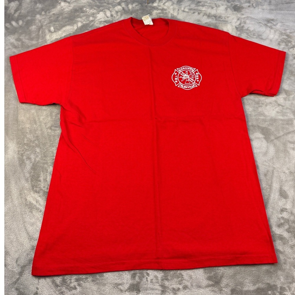 Hanes Beefy-T Mens Red Cashiers-Glenville Fire Dept Graphic T-Shirt Large